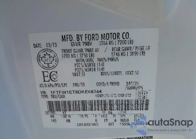 1FTFW1ET8DKE68344: 43001936