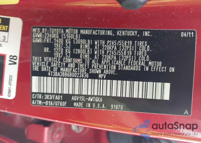 4T3BA3BB6BU023836: 43001947