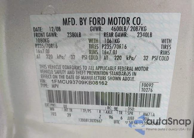 1FMCU93709KB08162: 43002044