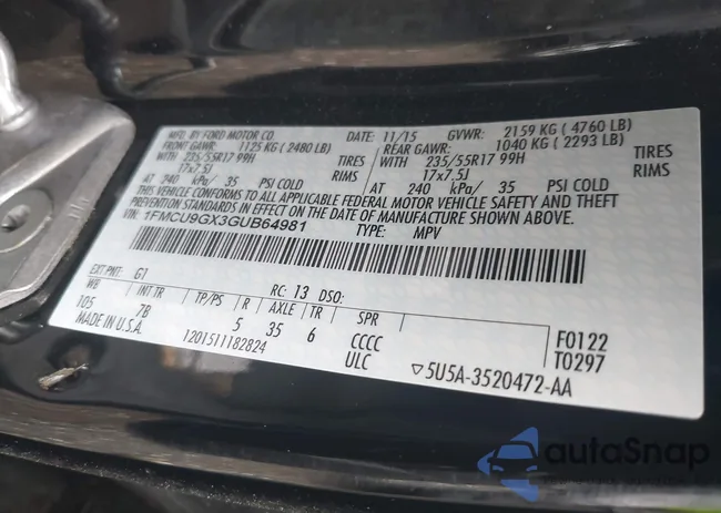 1FMCU9GX3GUB64981: 43002329