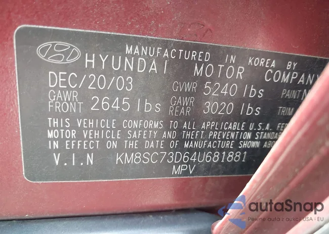 KM8SC73D64U681881: 43003370