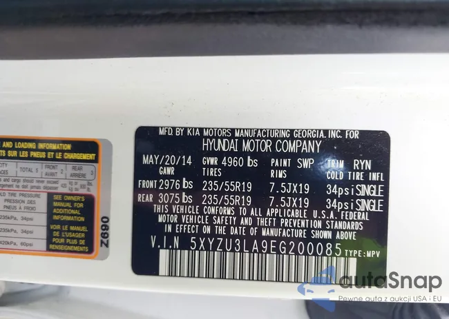 5XYZU3LA9EG200085: 43003393