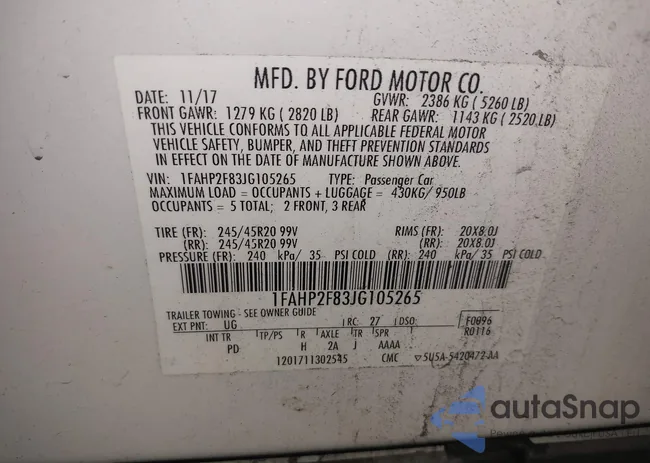 1FAHP2F83JG105265: 43003428