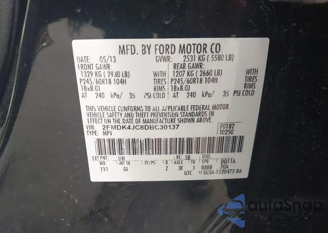 2FMDK4JC8DBC30137: 43003457