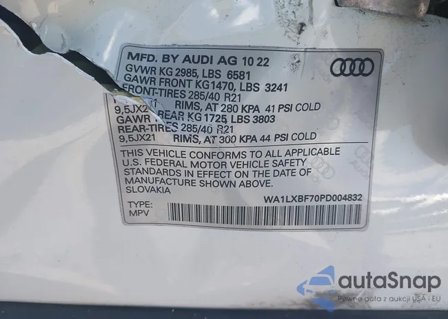 WA1LXBF70PD004832: 43003474