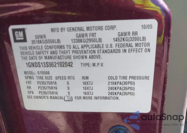 1GNDS13S962182042: 43003509