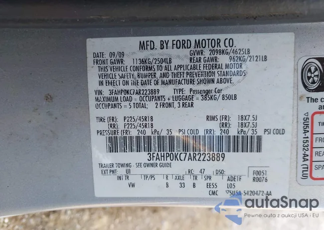 3FAHP0KC7AR223889: 43003549