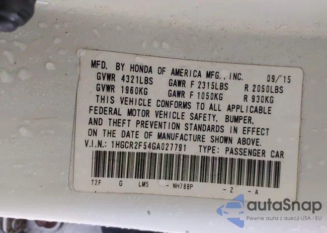 1HGCR2F54GA027791: 43003642