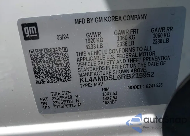 KL4AMDSL6RB215952: 43003662