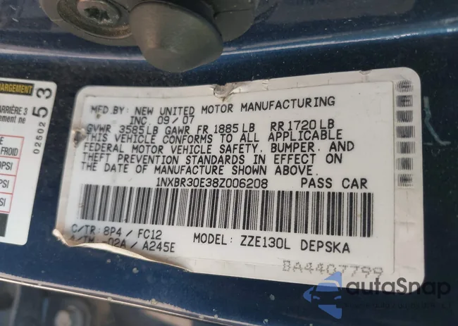 1NXBR30E38Z006208: 43003680