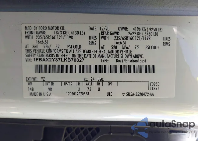 1FBAX2Y87LKB70827: 43003727