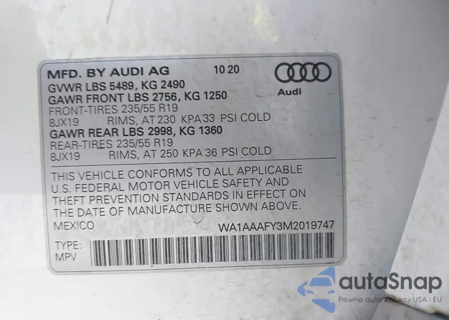 WA1AAAFY3M2019747: 43003764