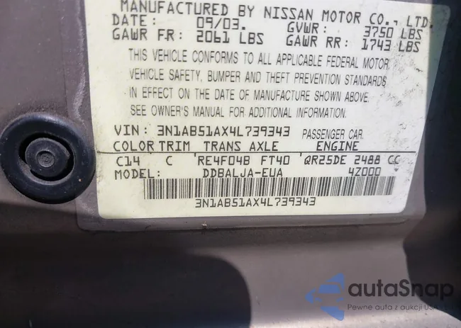 3N1AB51AX4L739343: 43003812