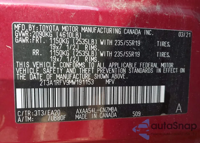 2T3A1RFV9MW191153: 43003823