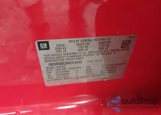 1GCVKSEC9HZ318043: 43003833