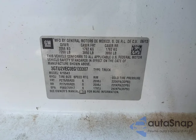 3GTU2VEC0EG133307: 43003879