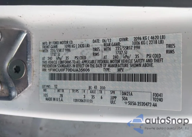 1FMCU0F70DUA35606: 43002963