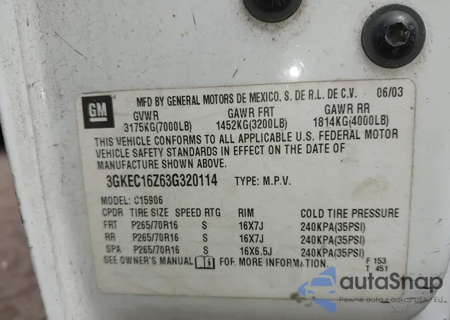 3GKEC16Z63G320114: 43002980