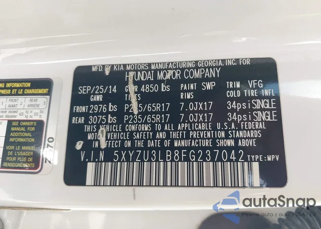 5XYZU3LB8FG237042: 43003060