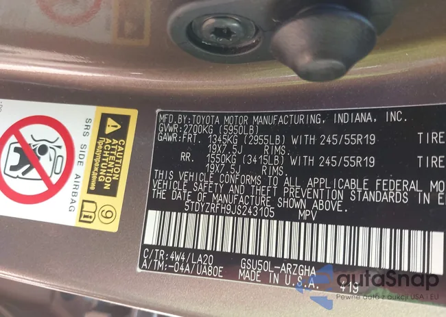 5TDYZRFH9JS243105: 43003061