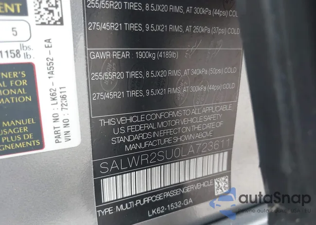 SALWR2SU0LA723611: 43003106