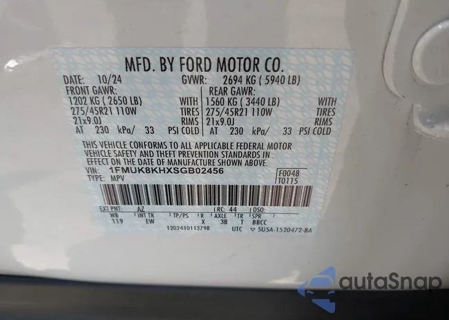 1FMUK8KHXSGB02456: 43004699