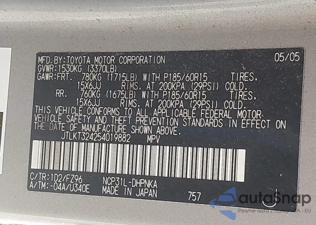 JTLKT324254019882: 43004722