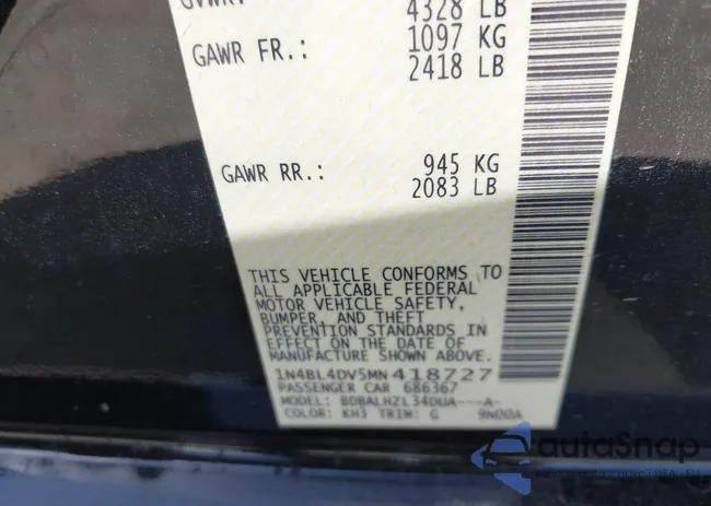 1N4BL4DV5MN418727: 43004785