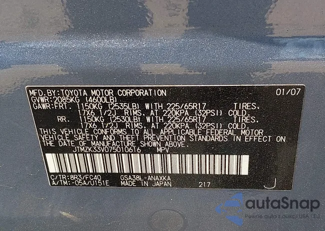 JTMZK33V075010616: 43004800