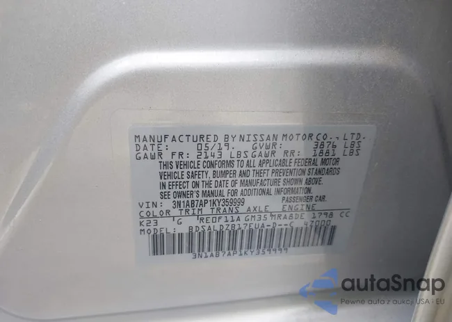 3N1AB7AP1KY359999: 43003897