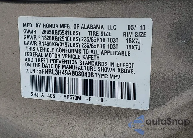 5FNRL3H49AB080408: 43004193