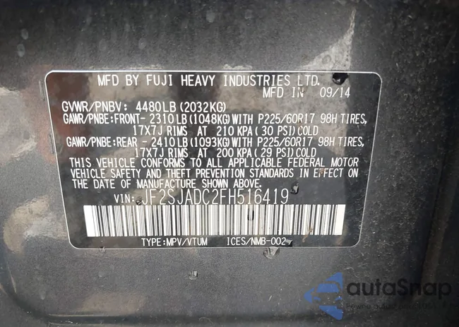 JF2SJADC2FH516419: 43005304