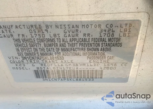 3N1CN7AP5KL881533: 43005335