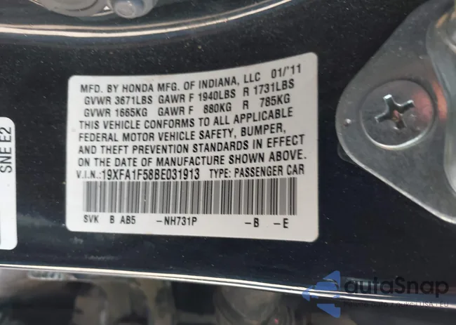 19XFA1F58BE031913: 43005432