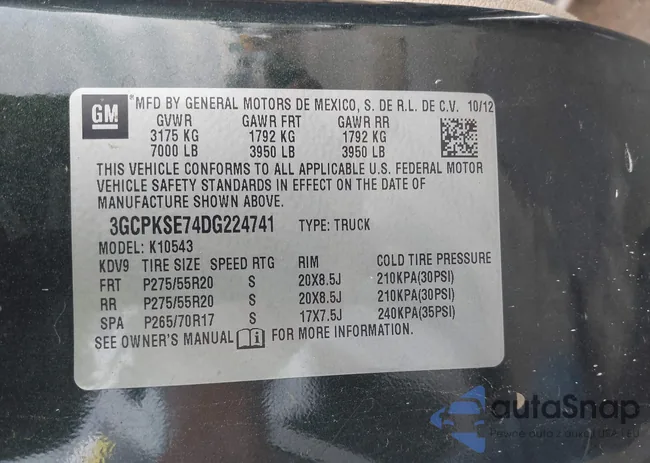 3GCPKSE74DG224741: 43005580