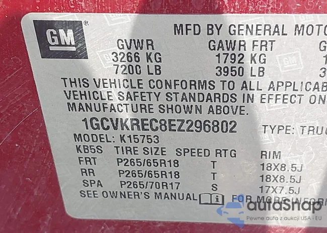 1GCVKREC8EZ296802: 43005611