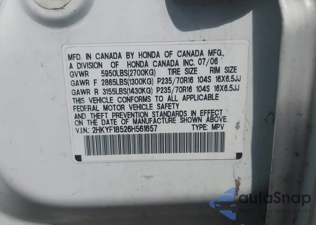 2HKYF18526H561657: 43005685