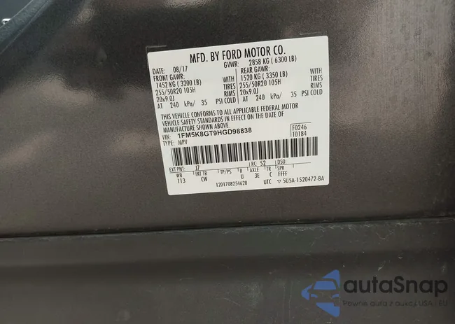 1FM5K8GT9HGD98838: 43005780