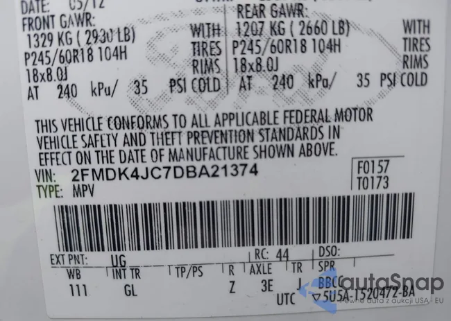 2FMDK4JC7DBA21374: 43005877