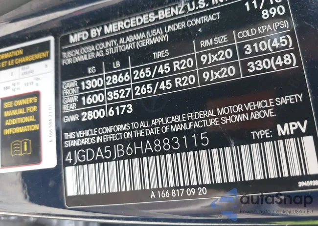 4JGDA5JB6HA883115: 43004950