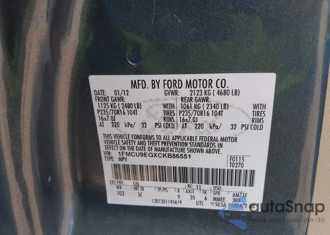 1FMCU9EGXCKB86551: 43005087