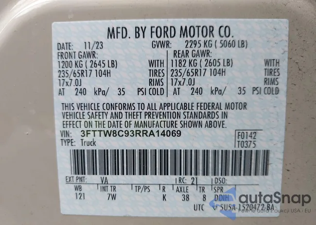 3FTTW8C93RRA14069: 43005111