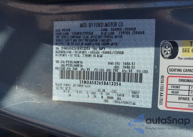 2FMDA58265BA13354: 43005147