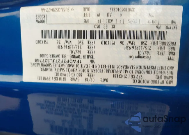 1FADP3F27JL327749: 43005227