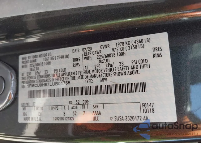 1FMCU0H67LUB01765: 43006348