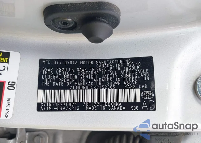 2T1BURHE5KC152365: 43006356