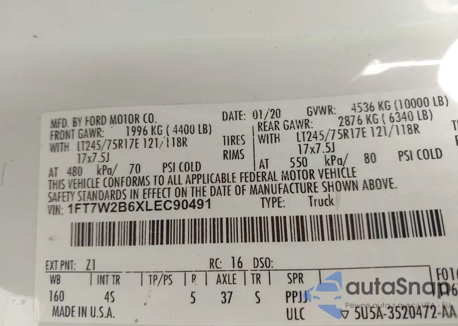 1FT7W2B6XLEC90491: 43006396