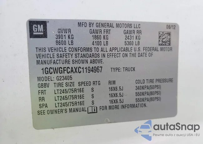 1GCWGFCAXC1194967: 43006497