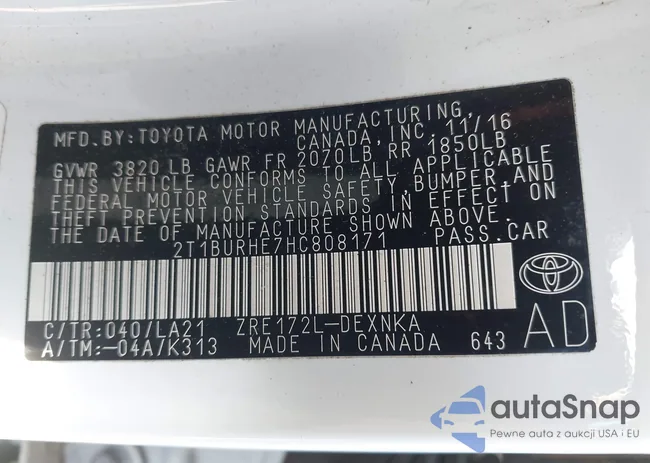 2T1BURHE7HC808171: 43006509