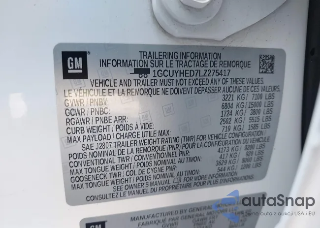 1GCUYHED7LZ275417: 43006521